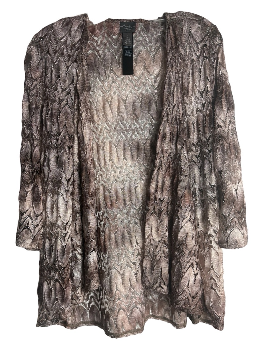 CHICO’s Travelers Taupe Patterned Open-Front Cardigan Sweater Size 1 (6-8) - Picture 3 of 9